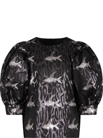 Caroline Bosmans Black Blouse For Girl With Colorful Fishes
