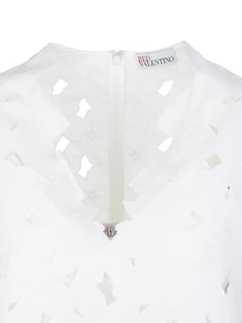 RED Valentino White Short Dress Woman With Cut-out Flowers