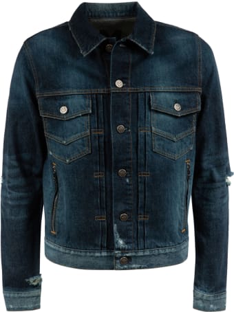 Balmain Distressed Sleeves Denim Jacket