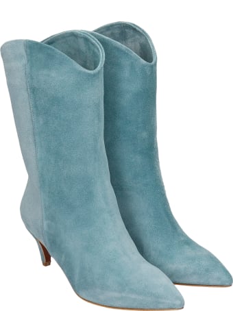 Julie Dee High Heels Ankle Boots In Petroleum Suede