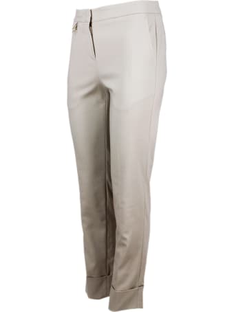 Lorena Antoniazzi Stretch Cotton Trousers With America Pocket, Zip And Turn-up At The Bottom