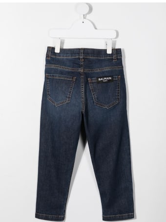 Balmain Kid Dark Blue Straight Jeans With Golden Buttons