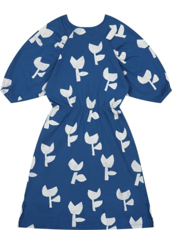 Bobo Choses Blue Dress For Girl With Poppies