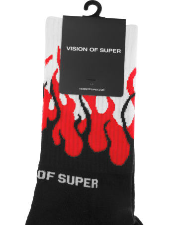 Vision of Super Black And Red Double Flames Socks