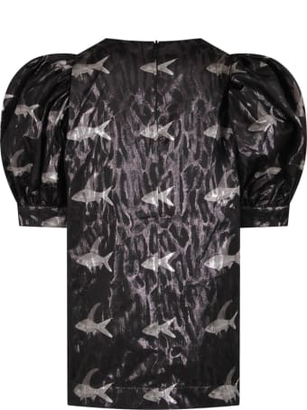 Caroline Bosmans Black Dress For Girl With Colorful Fishes