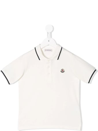 Moncler White Polo Shirt With Small Logo And Contrast Profiles