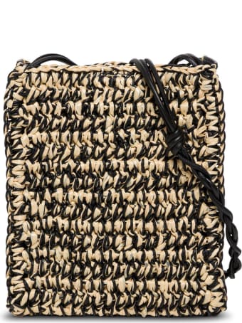 Jil Sander Tangle Sm Crossbody Bag In Beige And Black Rafia