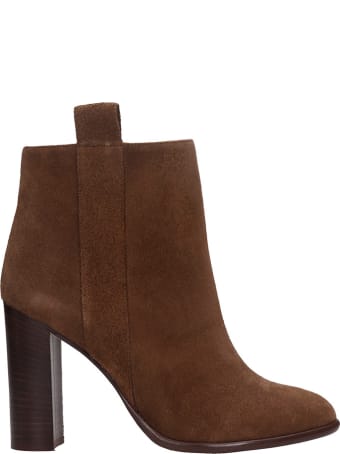 Anna F. High Heels Ankle Boots In Brown Suede
