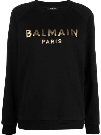 Balmain Black Sweatshirt With Metallic Logo Print