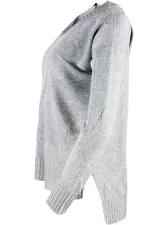 Lorena Antoniazzi Long-sleeved Crewneck Sweater With A Soft Line And Longer Back