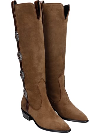 Kate Cate Low Heels Boots In Leather Color Suede