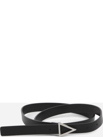 Bottega Veneta Leather Belt With Silver Triangular Buckle