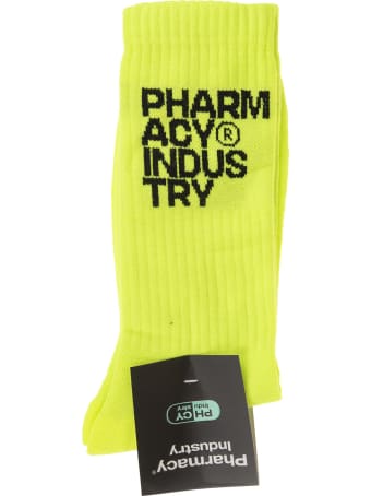 Pharmacy Industry Man Fluo Yellow Socks With Black Logo