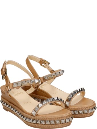 Christian Louboutin Pyraclou 60 Wedges In Beige Leather