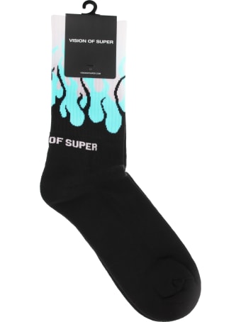 Vision of Super Black And Light Blue Double Flames Socks