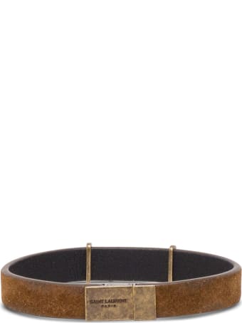 Saint Laurent Suede Leather Bracelet With Logo