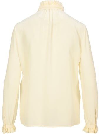 Saint Laurent Pleated Collar Pussy-bow Blouse