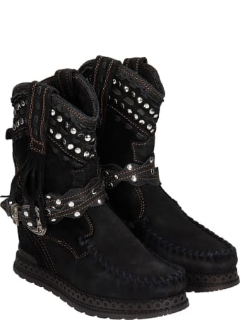 El Vaquero Yara Low Heels Ankle Boots In Black Suede