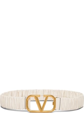 Valentino Garavani Vlogo Elastic Belt In White Leather