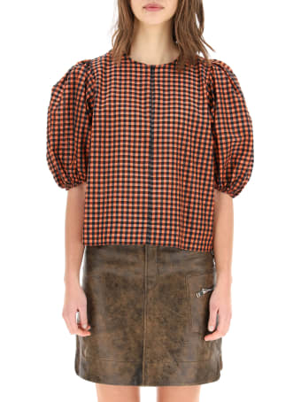 Ganni Seersucker Check Top