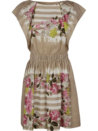 Alberta Ferretti Floral Print Stripe Detail Dress