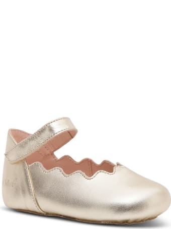 Chloé Golden Leather Flat Shoes