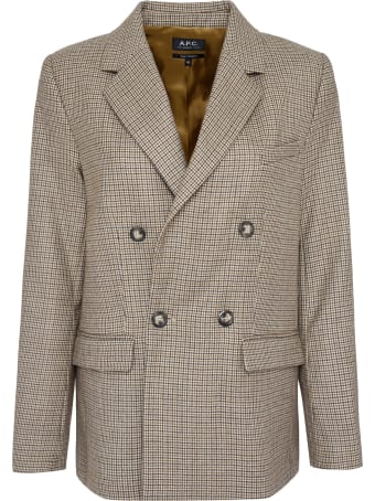 A.P.C. Prune Checked Double-breasted Blazer
