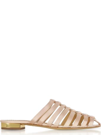 Charlotte Olympia Anya Antique Rose Silk Satin Flat Mules