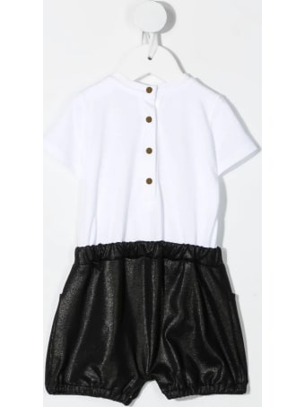 Balmain Newborn White And Black Romper With Golden Logo