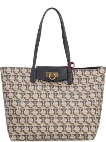 Salvatore Ferragamo Gancini Canvas And Leather Shopping Bag