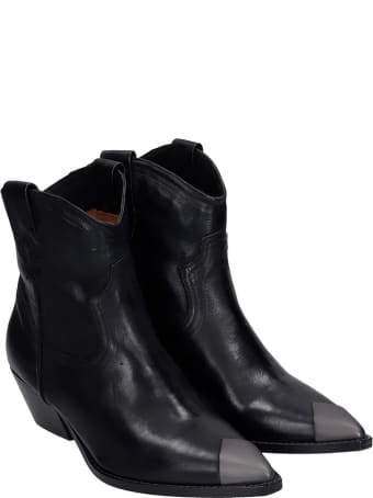 Julie Dee Texan Ankle Boots In Black Leather