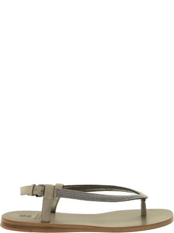 Brunello Cucinelli Suede Sandals With Precious Strap