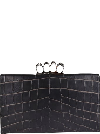 Alexander McQueen Black Leather Four Ring Clutch