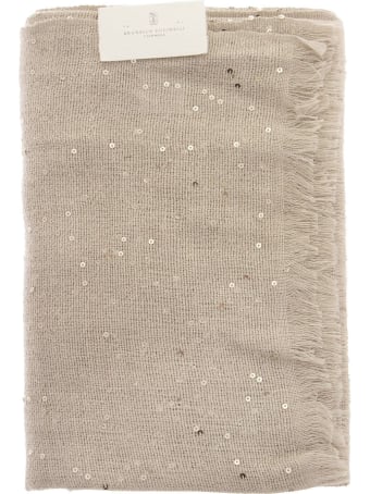 Brunello Cucinelli Cashmere And Silk Diamond Yarn Scarf Beige