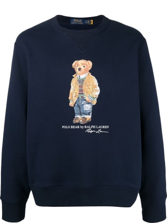 Polo Ralph Lauren Blue Jersey Sweatshirt With Teddy Bear Print