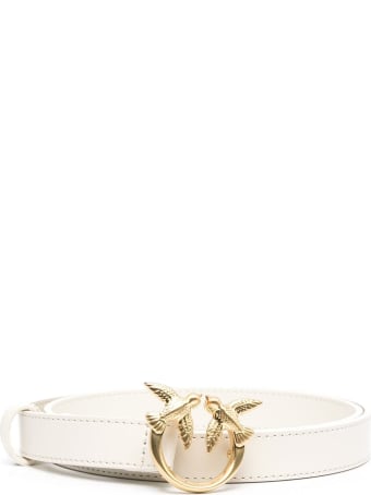 Pinko Love Berry Belt In White Leather With Logoed Buckle