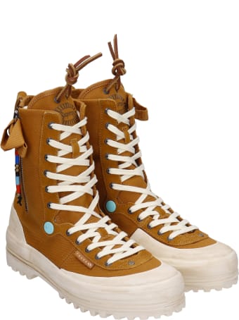 Superga Sneakers In Leather Color Canvas