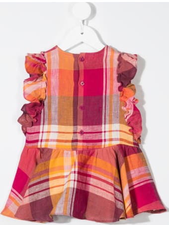 Il Gufo Newborn Red And Orange Madras Linen Dress