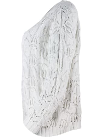 Malo Oversized Sweater With V-neck Long Sleeve With Three-dimensional Effect