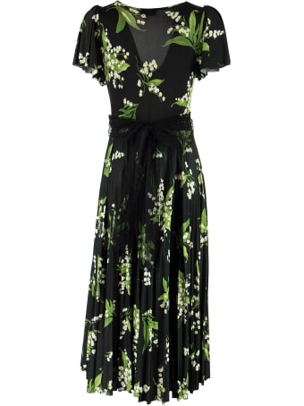 RED Valentino May Lily Print V-neck Dress Black