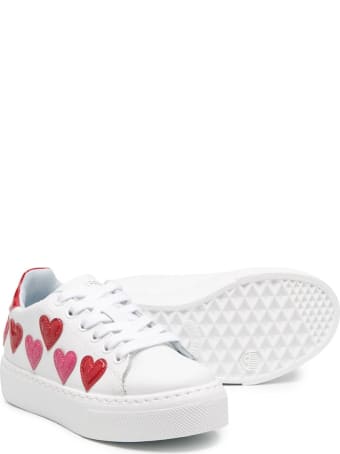 Chiara Ferragni White/red/fuchsia Leather Heart Patch Platform Sneakers From