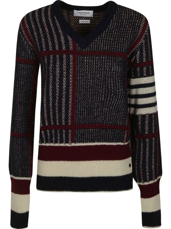 Thom Browne Oversized Check Jacquard V-neck Pullover