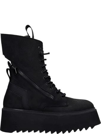 Bruno Bordese Paola Combat Boots In Black Nubuck