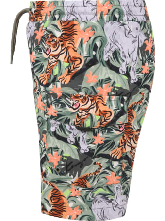 Kenzo Kids Multicolor Swim Short For Boy With Animals