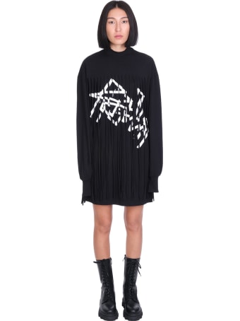 Palm Angels Fringed Over Dress In Black Cotton
