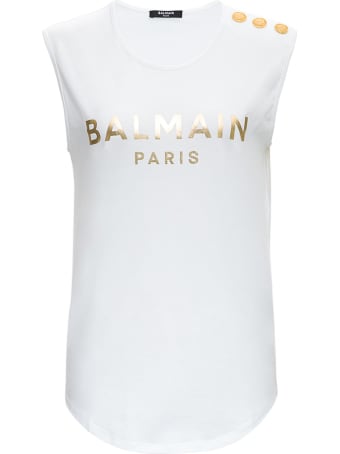 Balmain 3 Btn Metallic Logo Tank Top