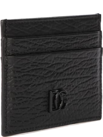 Dolce & Gabbana Black Calf Crossed Leather Cardholder