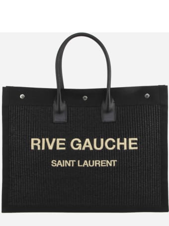 Saint Laurent Rive Gauche Tote Bag With Contrasting Logo And Leather Inserts
