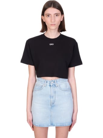 Off-White Rib Cropped T-shirt In Black Cotton