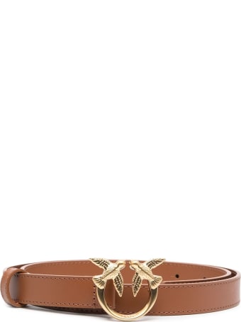Pinko Love Berry Belt In Brown Leather With Logoed Buckle